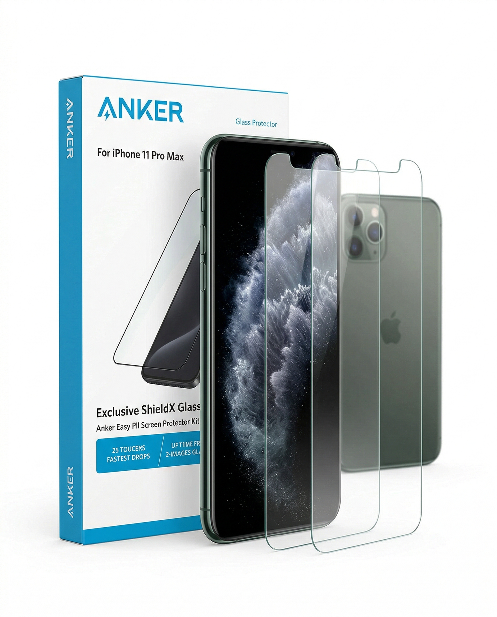 اسكرينة أنكر زجاج مقسى ضد البصمات والكسر لآيفون 11 برو ماكس (Anker Premium Tempered Glass - iPhone 11 Pro Max)